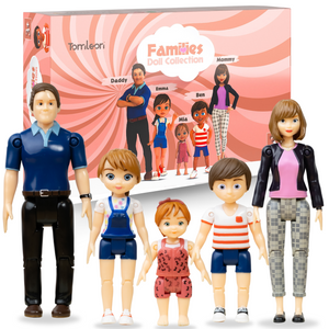 Dollhouse Dolls - Family Doll House People Set. 5 Poseable Action Figures Incl. Mom, Dad, Sister, Brother, Toddler. Compatible with All Dollhouses. Gift for Kids & Toddlers