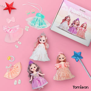 3 Little Princess Dolls for Girls – 6" Dolls for Dollhouse with Tiaras, Shoes, and Changeable Clothes