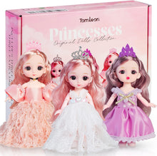 Load image into Gallery viewer, 3 Little Princess Dolls for Girls – 6&quot; Dolls for Dollhouse with Tiaras, Shoes, and Changeable Clothes
