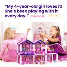 Load image into Gallery viewer, Dollhouse with 4 Princesses, 4 Unicorns, Dog, Furniture and Accessories