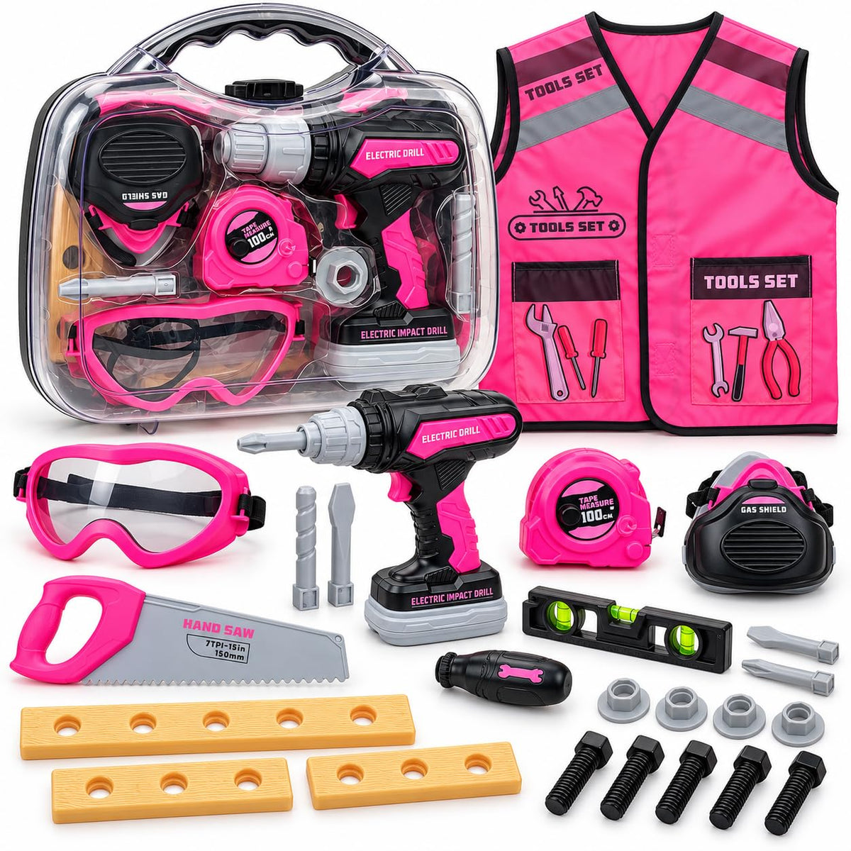 Kids Tool Set with Electric Toy Drill · Pink – image 1 of 9