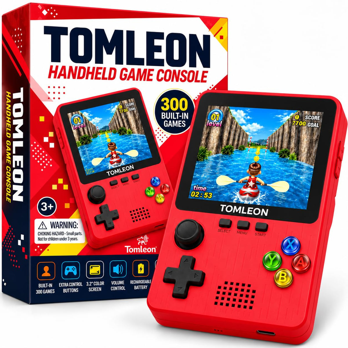 TOMLEON Handheld Game Console for Kids · 300 Games · Red – image 1 of 8
