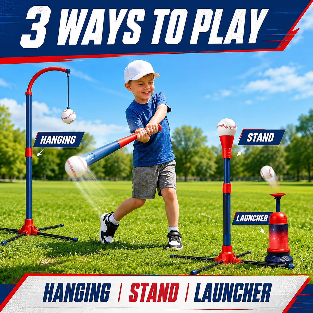 3-in-1 Baseball Set for Kids and Toddlers Ages 3-5 · Red & Blue – image 2 of 9