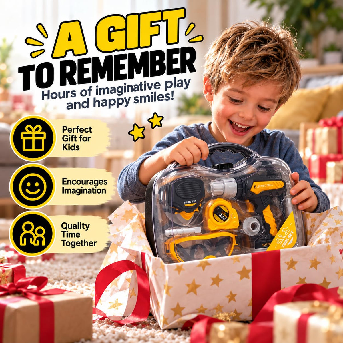 Kids Tool Set with Electric Toy Drill · Yellow – image 8 of 8