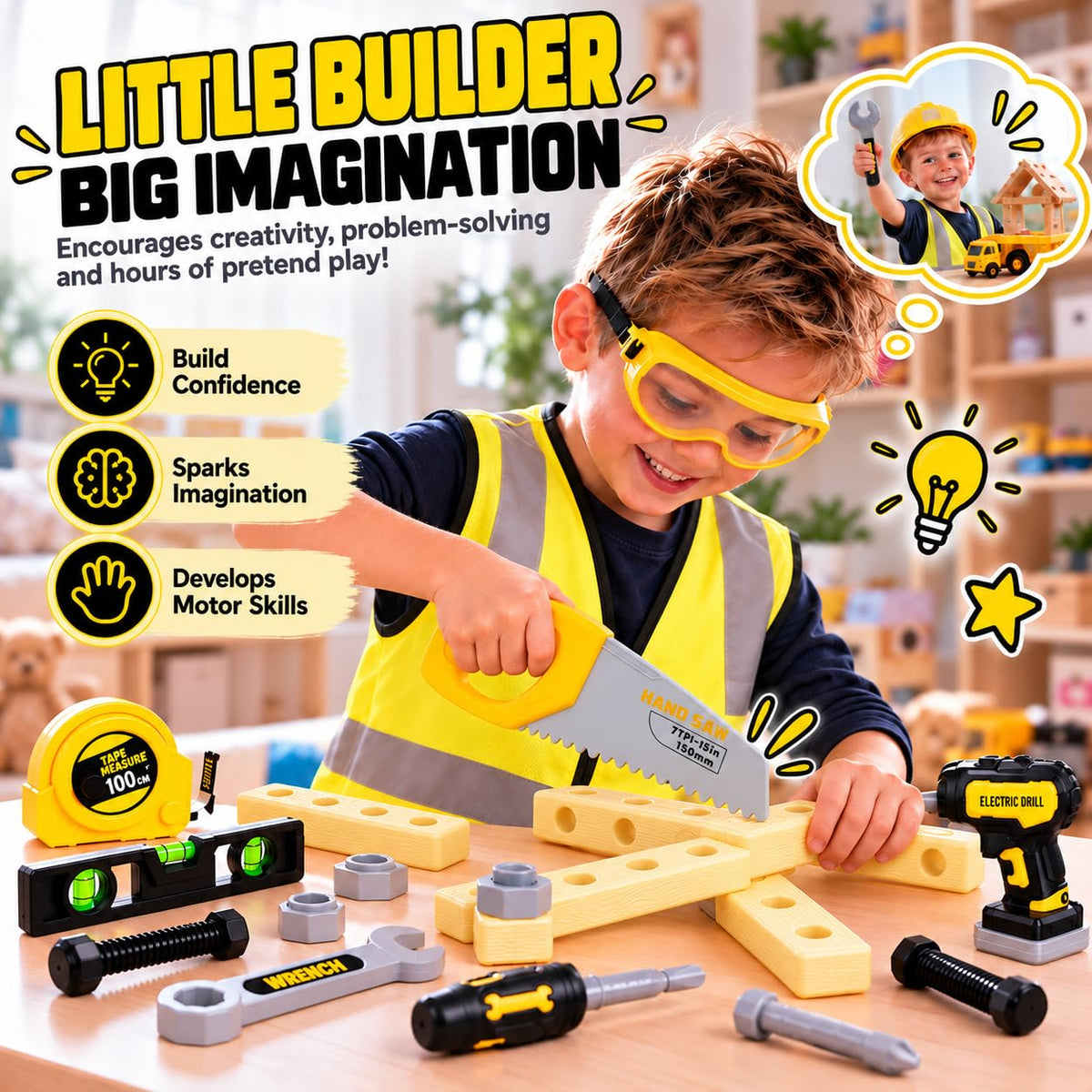 Kids Tool Set with Electric Toy Drill · Yellow – image 6 of 8