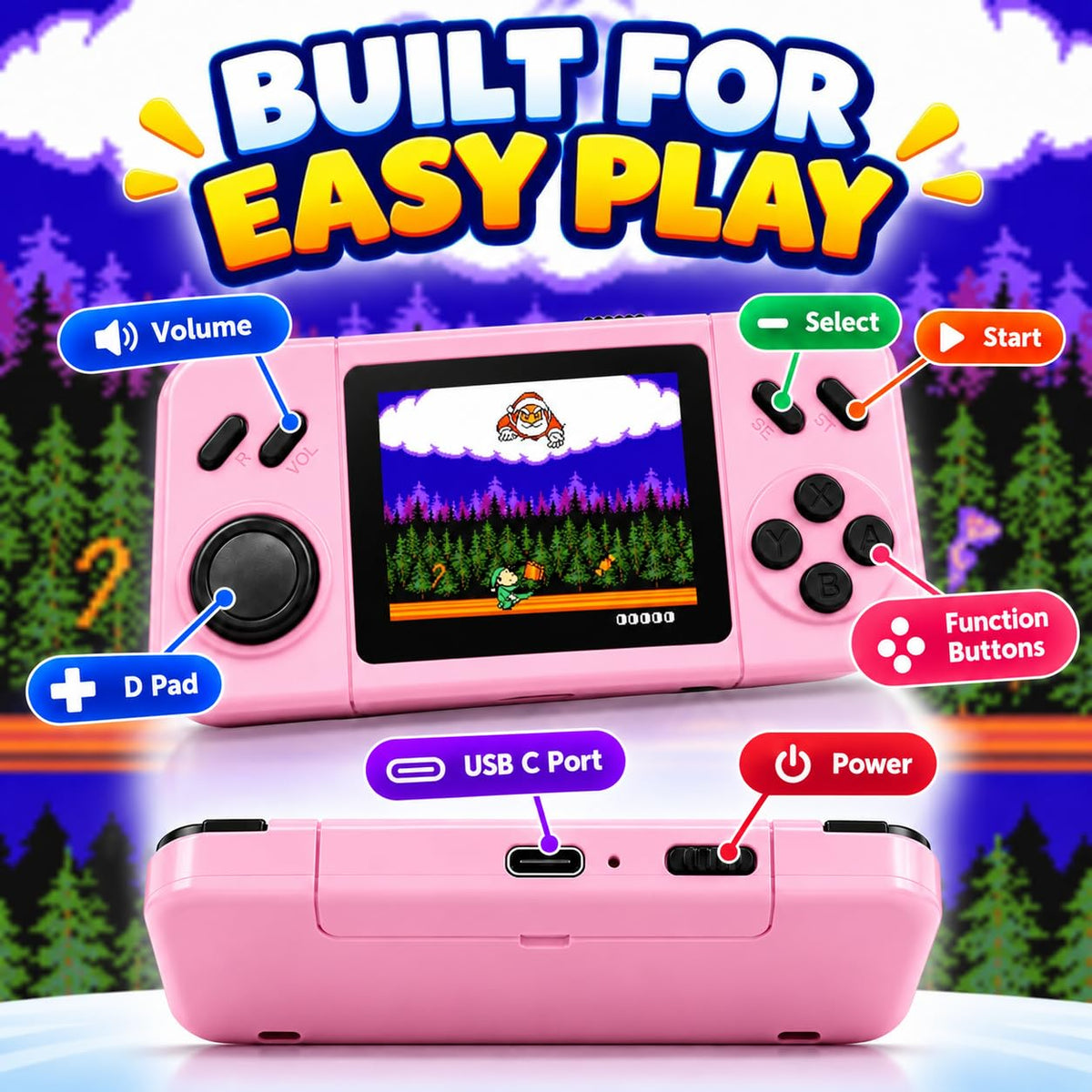 TOMLEON Handheld Game Console for Kids · 266 Games · Pink – image 6 of 7