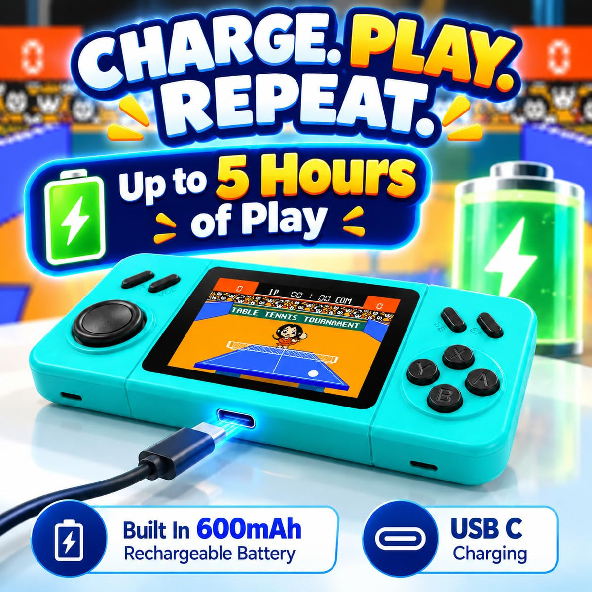 TOMLEON Handheld Game Console for Kids · 266 Games · Turquoise – image 3 of 7