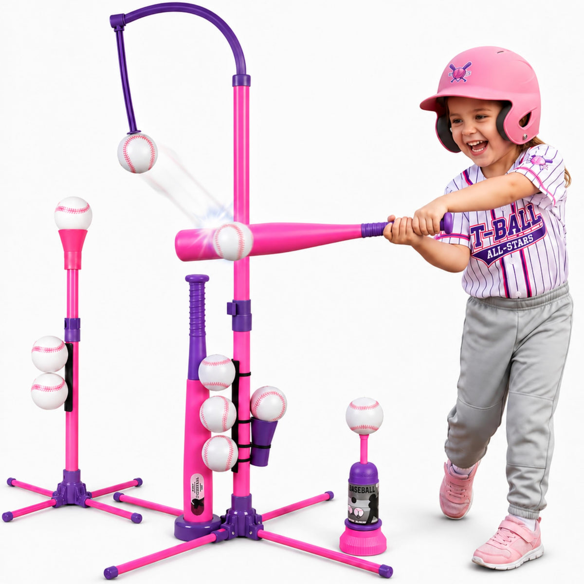 3-in-1 Baseball Set for Kids and Toddlers Ages 3-5 · Pink & Purple – image 1 of 8