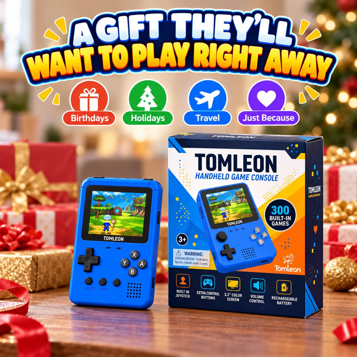 TOMLEON Handheld Game Console for Kids · 300 Games · Blue – image 7 of 8