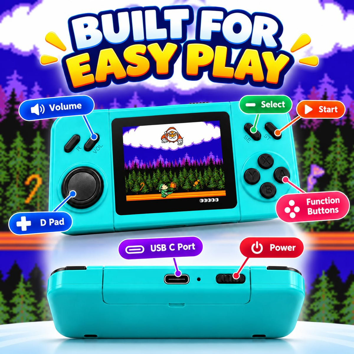 TOMLEON Handheld Game Console for Kids · 266 Games · Turquoise – image 6 of 7