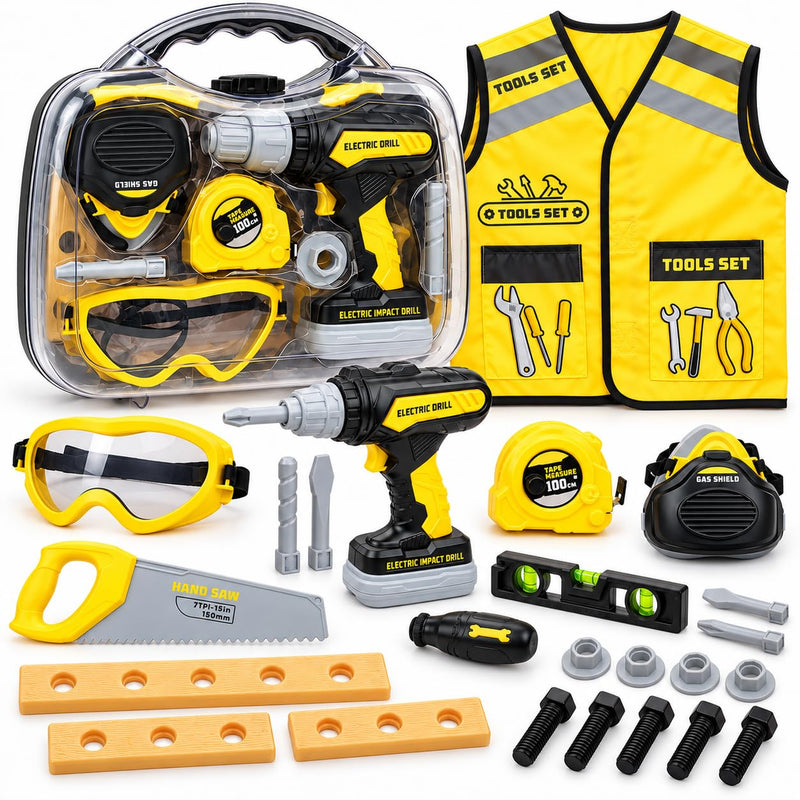 Kids Tool Set with Electric Toy Drill · Yellow
