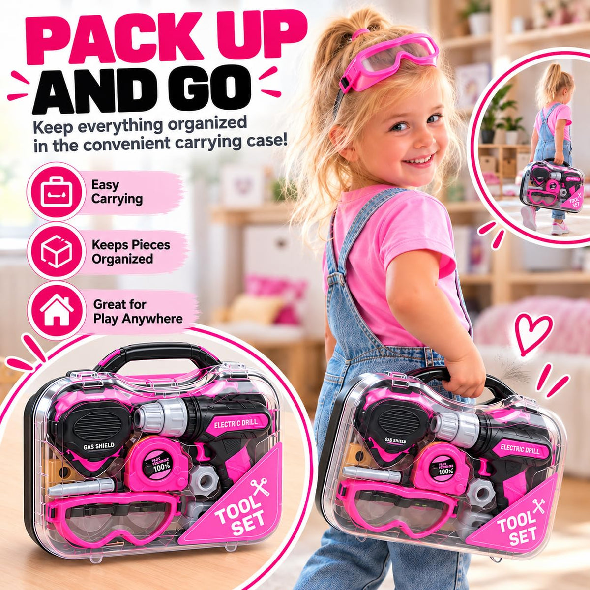 Kids Tool Set with Electric Toy Drill · Pink – image 7 of 9