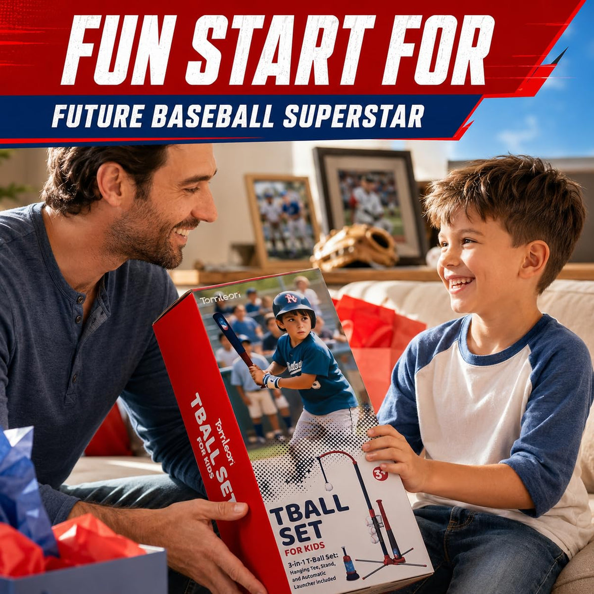 3-in-1 Baseball Set for Kids and Toddlers Ages 3-5 · Red & Blue – image 7 of 9