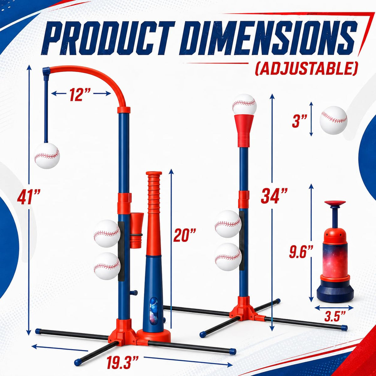 3-in-1 Baseball Set for Kids and Toddlers Ages 3-5 · Red & Blue – image 3 of 9