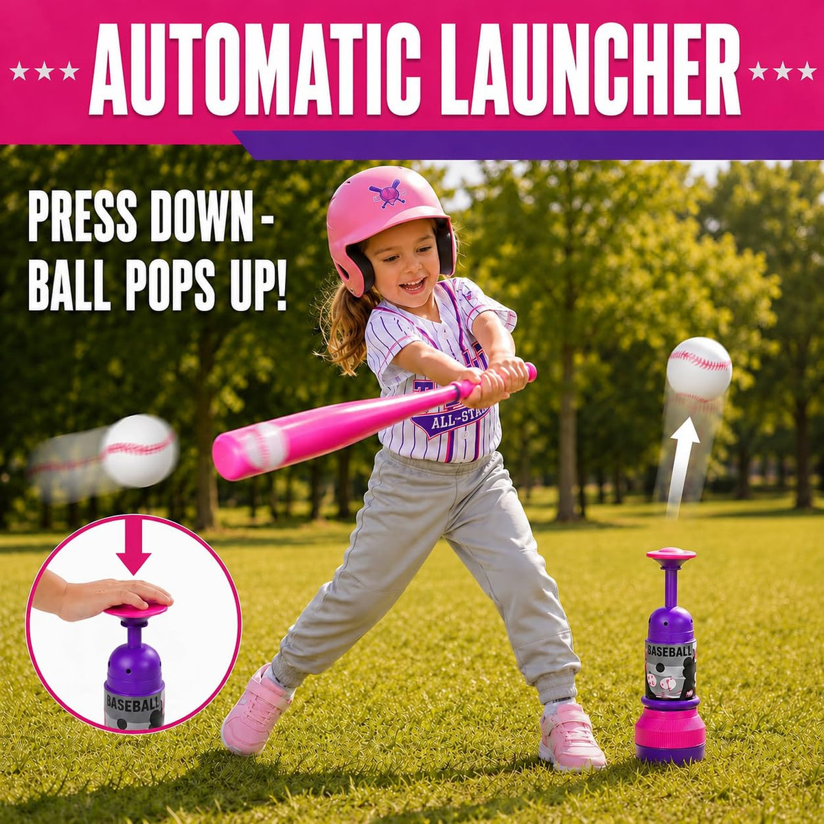 3-in-1 Baseball Set for Kids and Toddlers Ages 3-5 · Pink & Purple – image 2 of 8