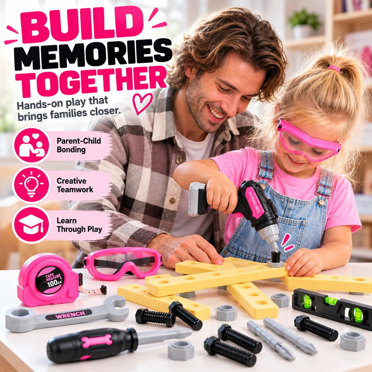 Kids Tool Set with Electric Toy Drill · Pink – image 5 of 9