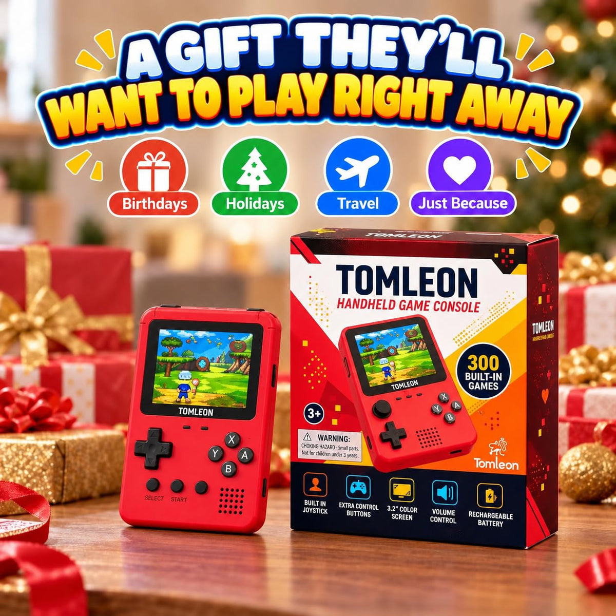 TOMLEON Handheld Game Console for Kids · 300 Games · Red – image 7 of 8