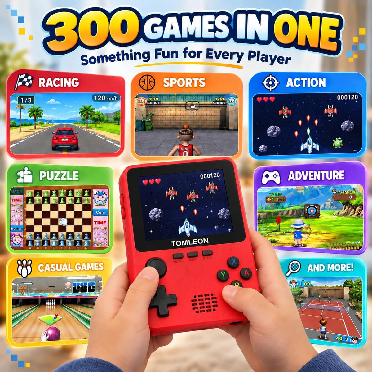TOMLEON Handheld Game Console for Kids · 300 Games · Red – image 2 of 8