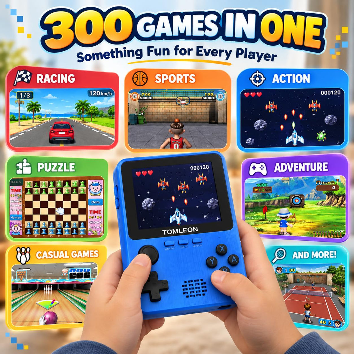 TOMLEON Handheld Game Console for Kids · 300 Games · Blue – image 2 of 8