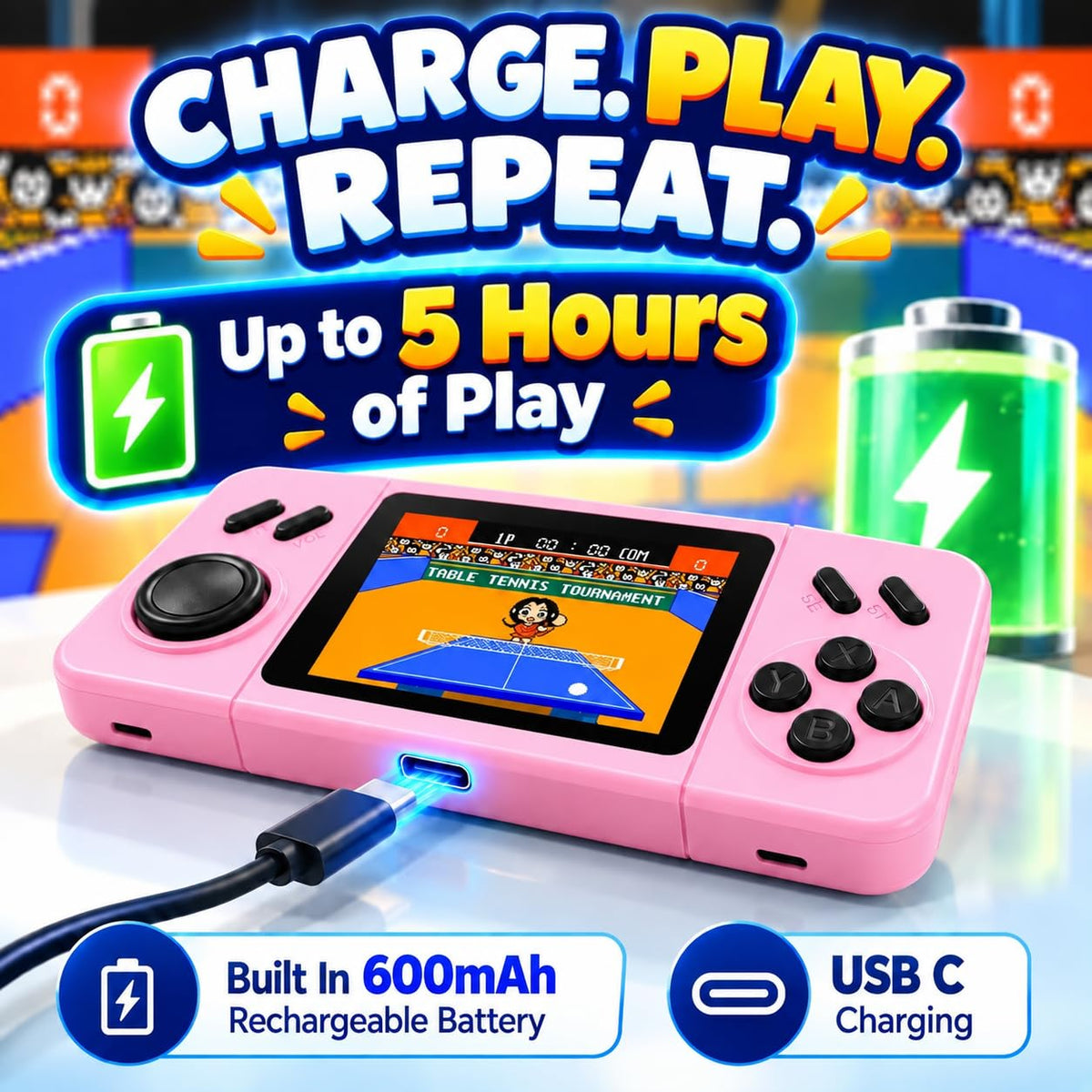 TOMLEON Handheld Game Console for Kids · 266 Games · Pink – image 3 of 7