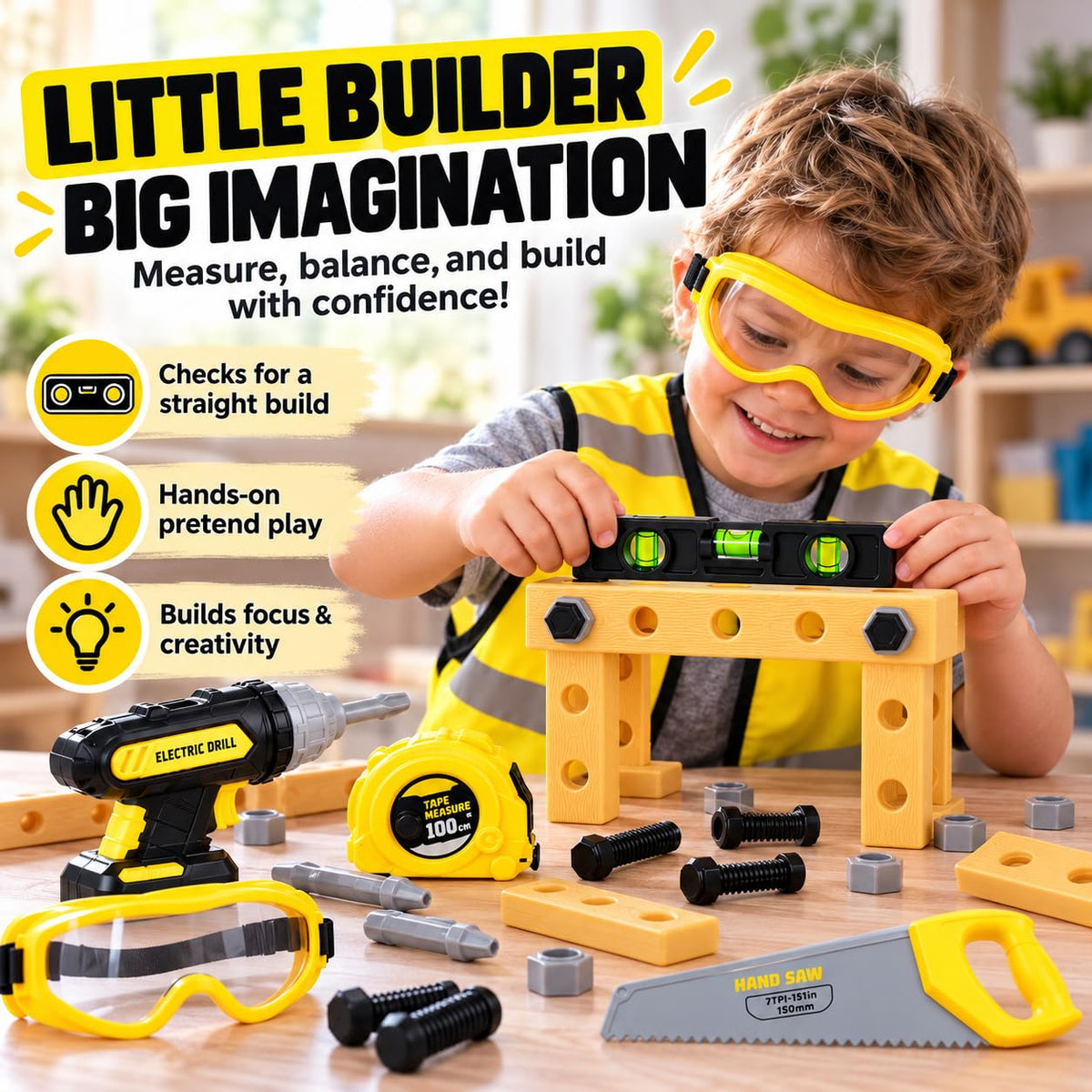 Kids Tool Set with Electric Toy Drill · Yellow – image 5 of 8