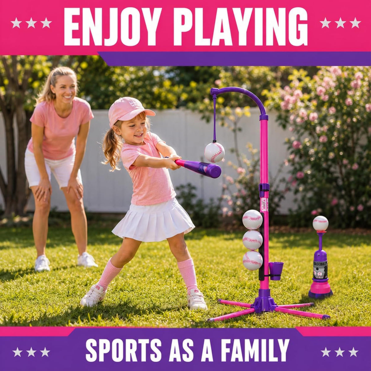 3-in-1 Baseball Set for Kids and Toddlers Ages 3-5 · Pink & Purple – image 4 of 8