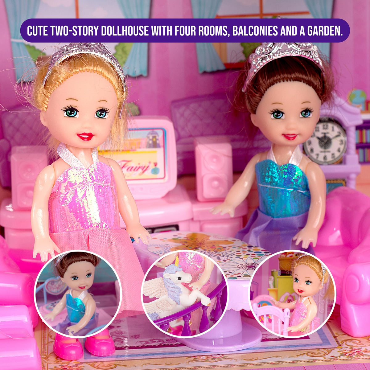 Princesses & Unicorns Dollhouse for Girls Ages 2-8 · 2 Princesses – image 5 of 8