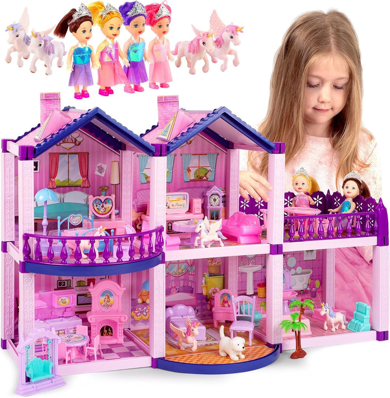 Princesses & Unicorns Dollhouse for Girls Ages 2-8 · 4 Princesses