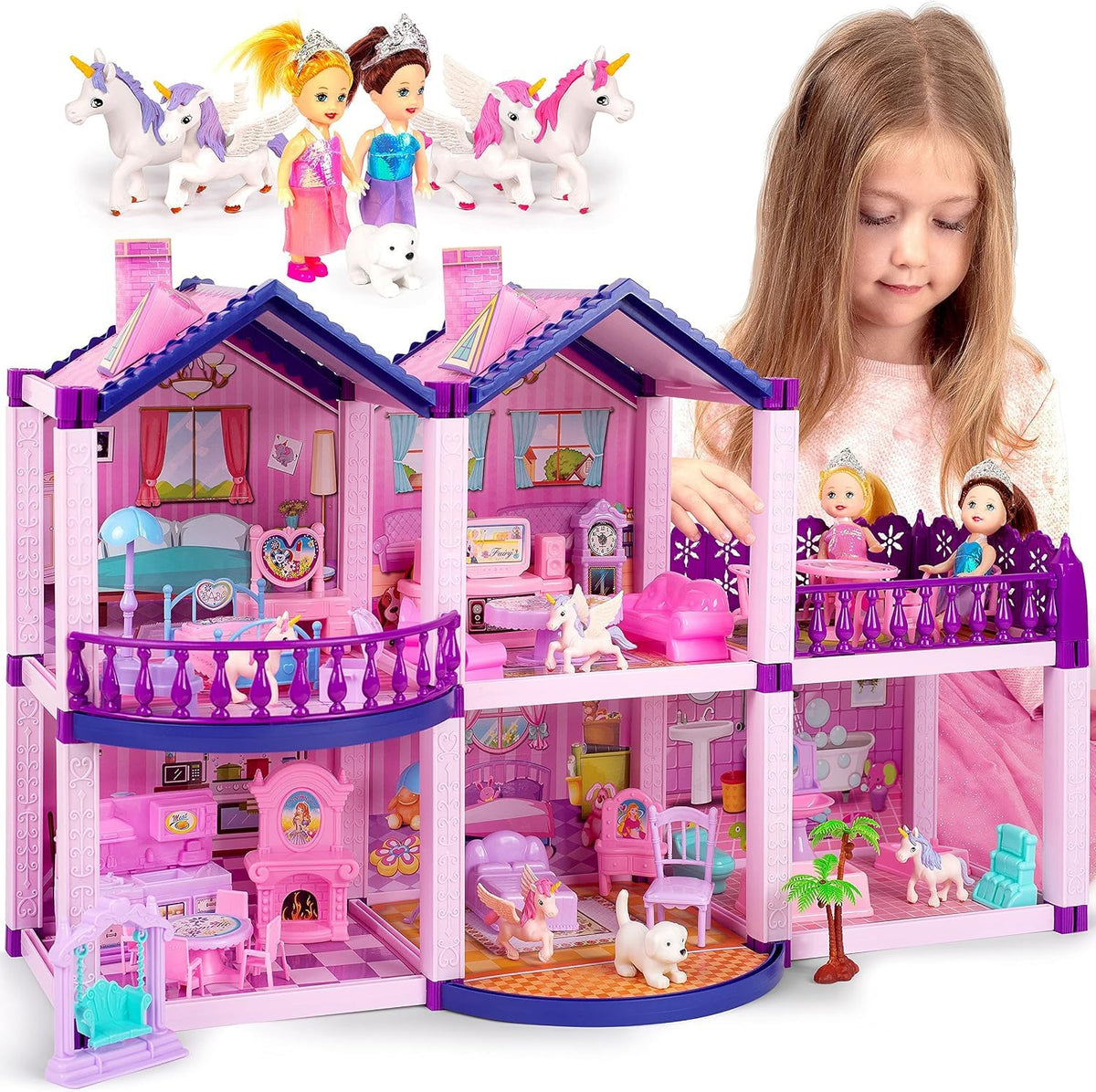 Princesses & Unicorns Dollhouse for Girls Ages 2-8 · 2 Princesses – image 1 of 8